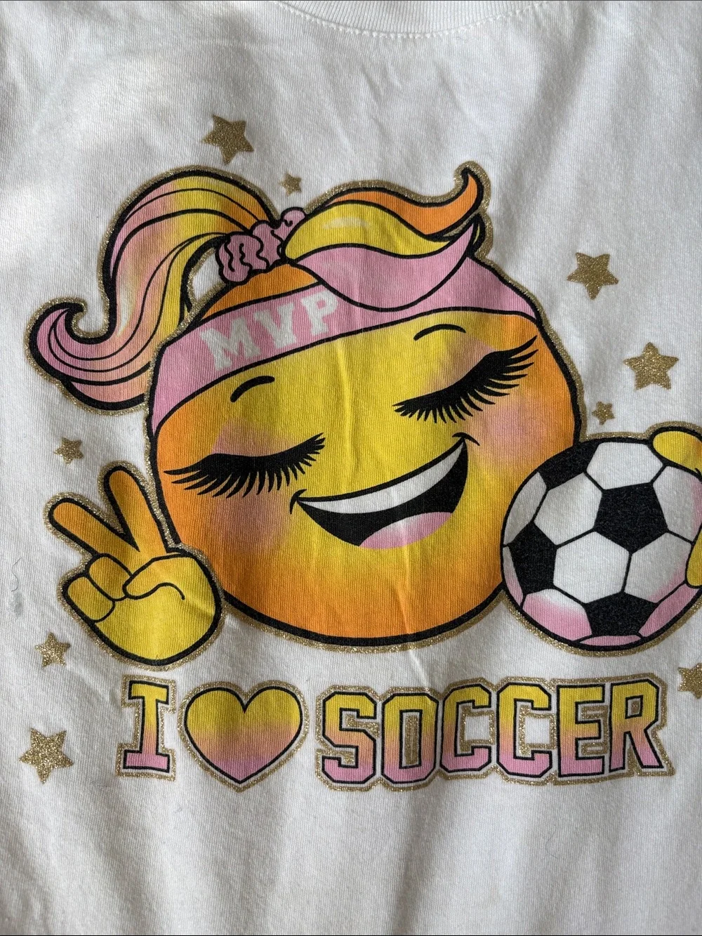 The Children's Place White Emoji Soccer Tee with Pink & Yellow Accents